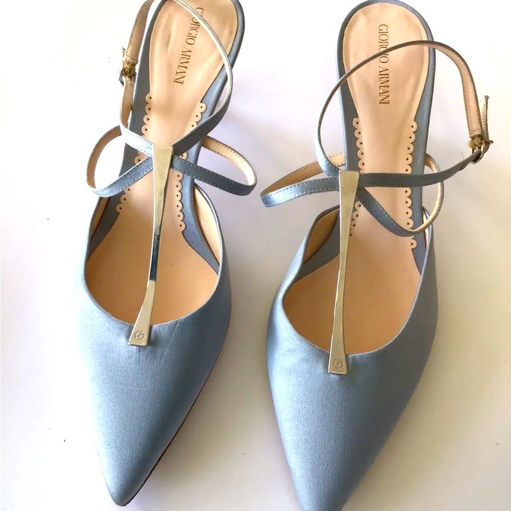 Giorgio Armani silk satin sling back ankle strap pump size 38